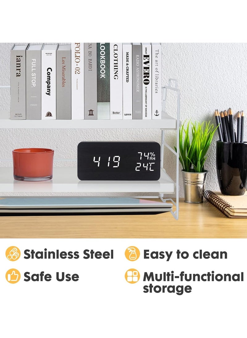 Desktop Shelf Organizer Small Wood Countertop Bookshelf Adjustable Desktop Organizer Office Desk Storage Tabletop Display Shelf for Home Office Kids Dorm (3 Layers - White)
