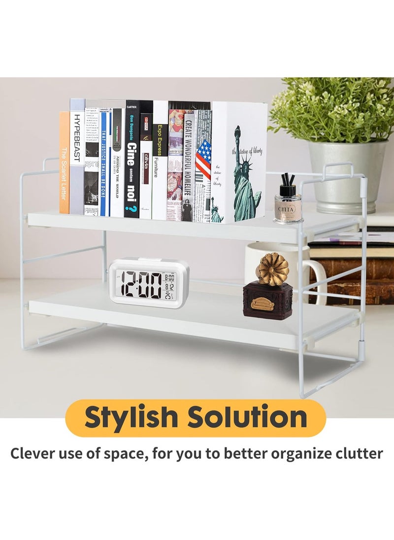 Desktop Shelf Organizer Small Wood Countertop Bookshelf Adjustable Desktop Organizer Office Desk Storage Tabletop Display Shelf for Home Office Kids Dorm (3 Layers - White)