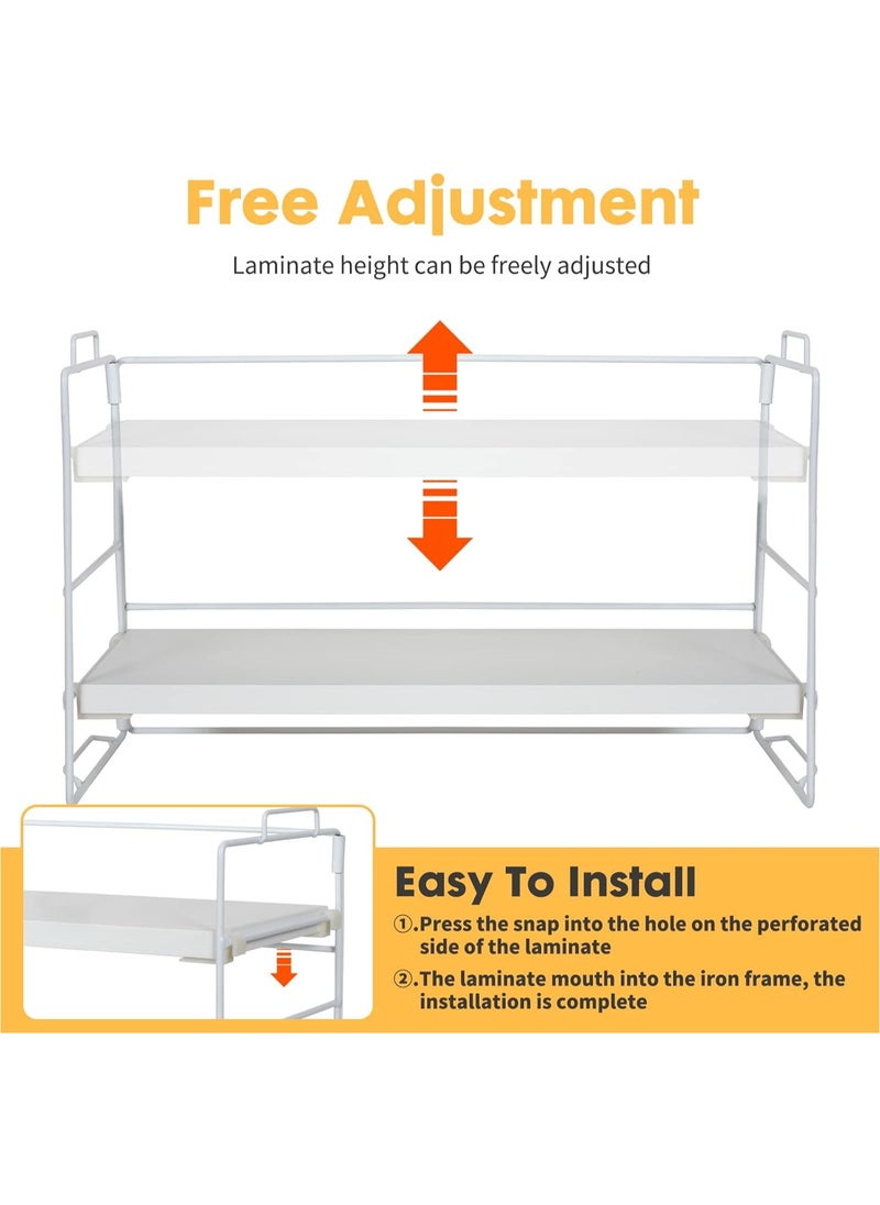 Desktop Shelf Organizer Small Wood Countertop Bookshelf Adjustable Desktop Organizer Office Desk Storage Tabletop Display Shelf for Home Office Kids Dorm (3 Layers - White)