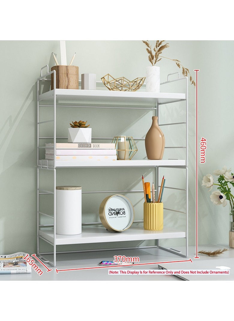 Desktop Shelf Organizer Small Wood Countertop Bookshelf Adjustable Desktop Organizer Office Desk Storage Tabletop Display Shelf for Home Office Kids Dorm (3 Layers - White)