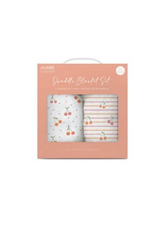 JuJuBe JuJuBe x Studio Oh! Baby Essentials Swaddle Blanket Set - Soft, Comfortable, Neutral Newborn Baby Swaddle Blankets for Baby Shower & Baby Registry - Nursery Essentials - Cherry Cute  - Image 2