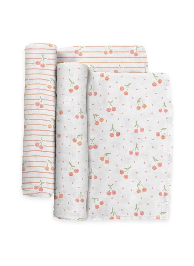 جوجوبي طقم بطانية قماط JuJuBe x Studio Oh! Baby Essentials - بطانيات قماط ناعمة ومريحة ومحايدة للأطفال حديثي الولادة لحفلات استقبال المولود وتسجيل المولود - أساسيات الحضانة - Cherry Cute  - Image 1