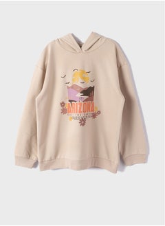 Hooded Printed Long Sleeve Girl Sweatshirt