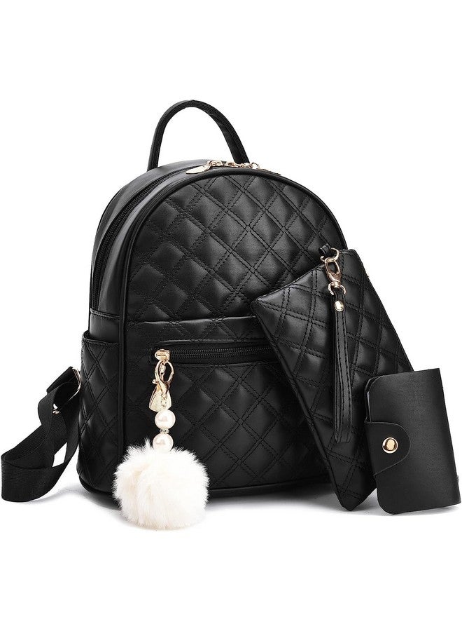 Alice Girls 3-PCS Fashion Cute Mini Leather Backpack sling & pouch set for Women//Rakhi gift for Sister (black) - Image 1