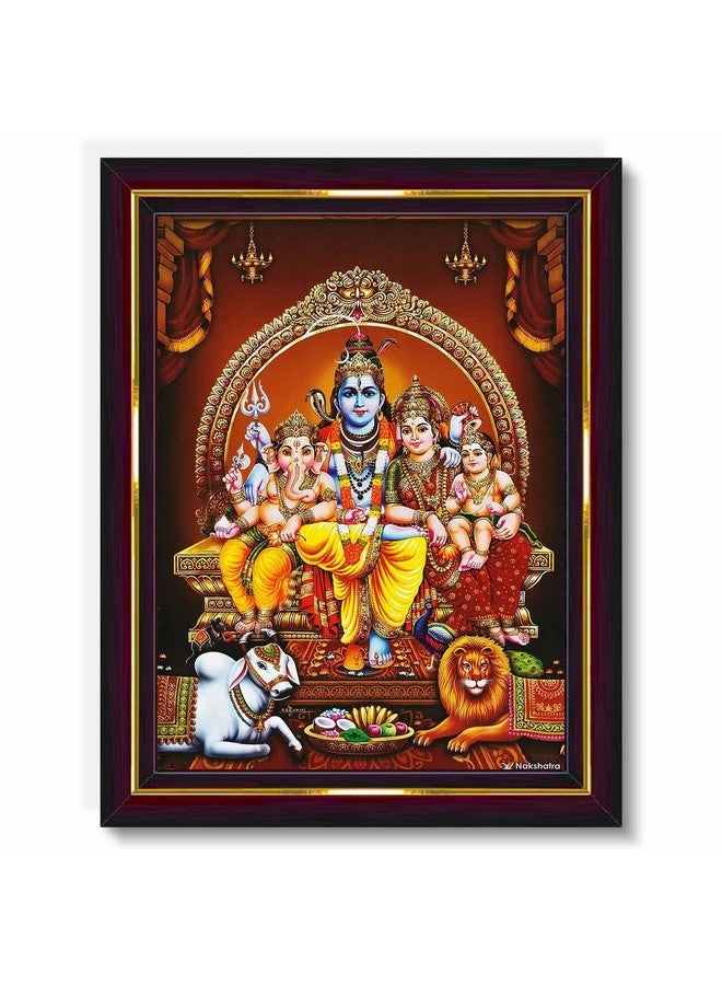 Pavan Photo Laminations Pavan Photo Laminations Shiv Parivar Family Siva Parvati Lord Shiva Wall Painting Framed Home Decor (Wood,Matte,Brown,Big Size,10 x 12 Inch) B146M - Image 1