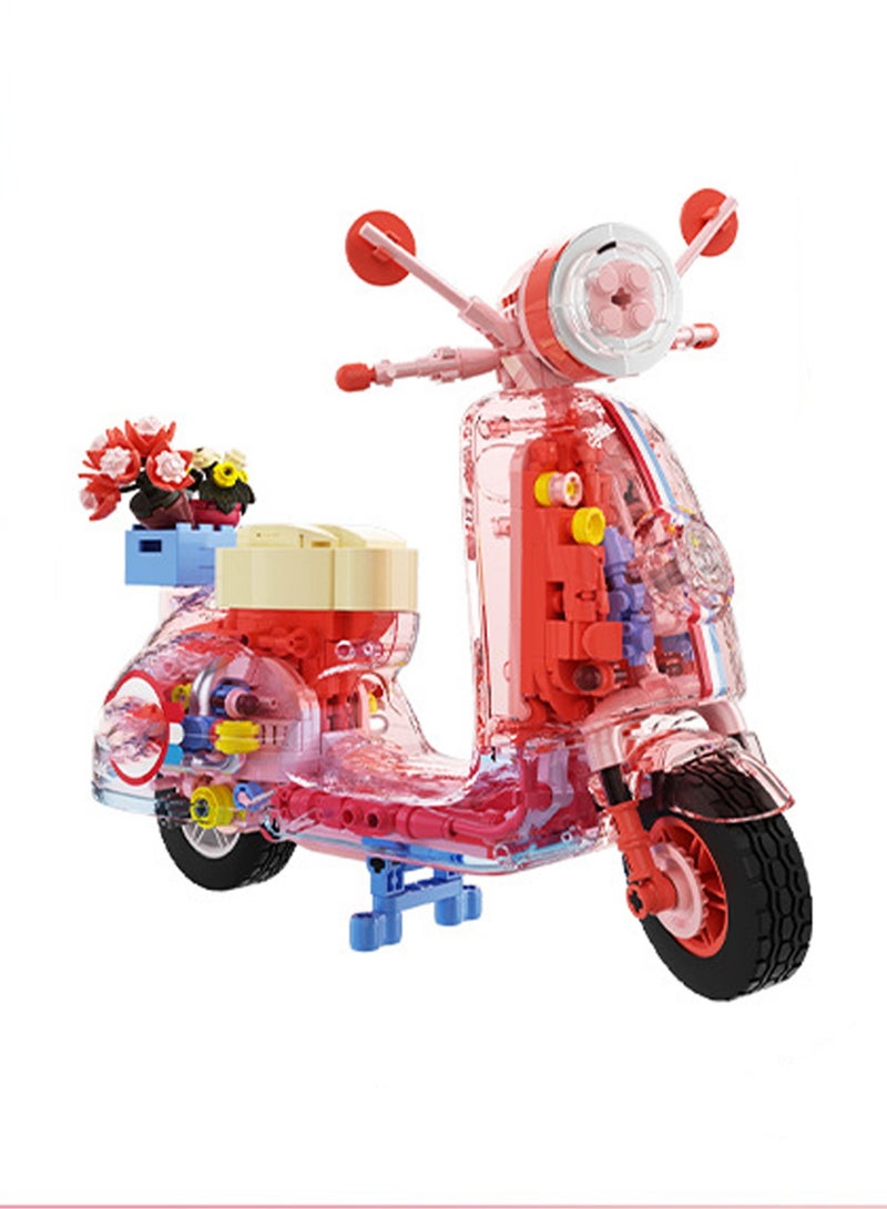 Pink Motorcycle Model Set Building Blocks Creative Diy Simulation Collection Building Assembly Toys Children Adult Home Decoration - Image 1