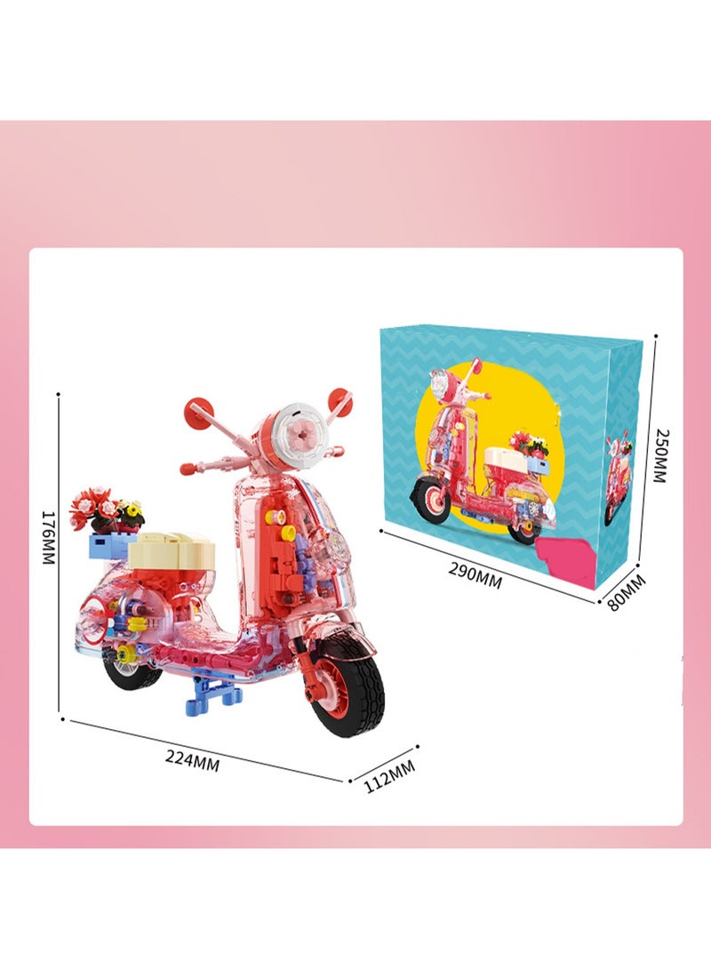 Pink Motorcycle Model Set Building Blocks Creative Diy Simulation Collection Building Assembly Toys Children Adult Home Decoration - Image 2