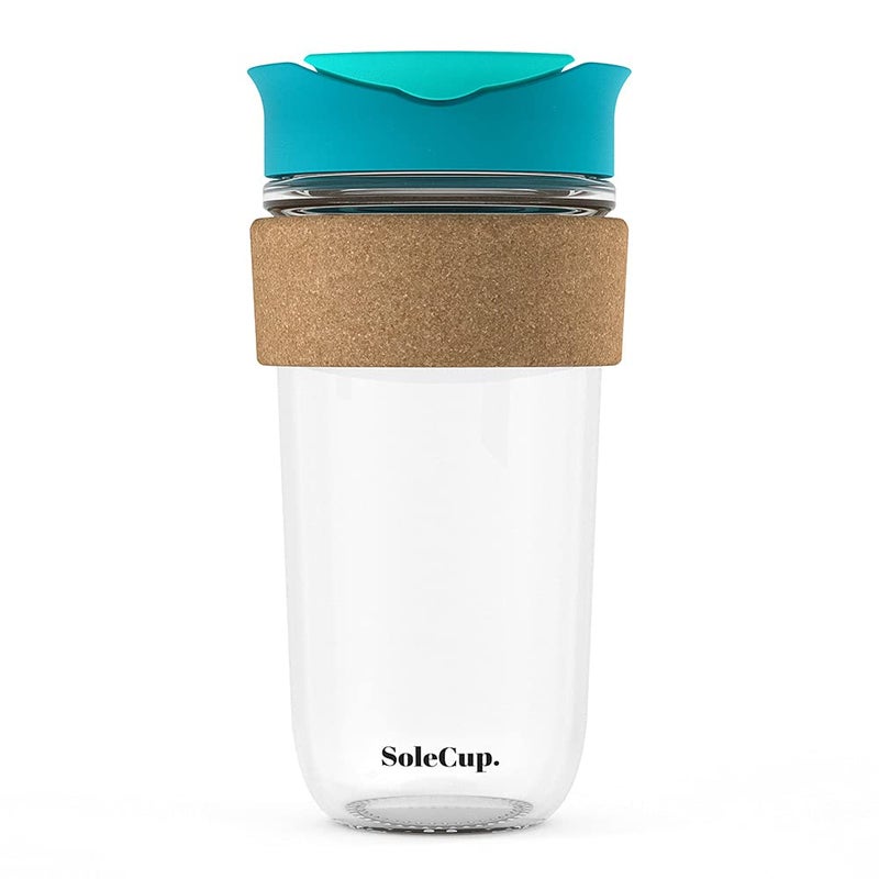 SoleCup Large Travel Mug Reusable Insulated Coffee Mug 18oz530ml BPAFree Hot Drink Travel Mug with Lid Cork Band Blue 18oz