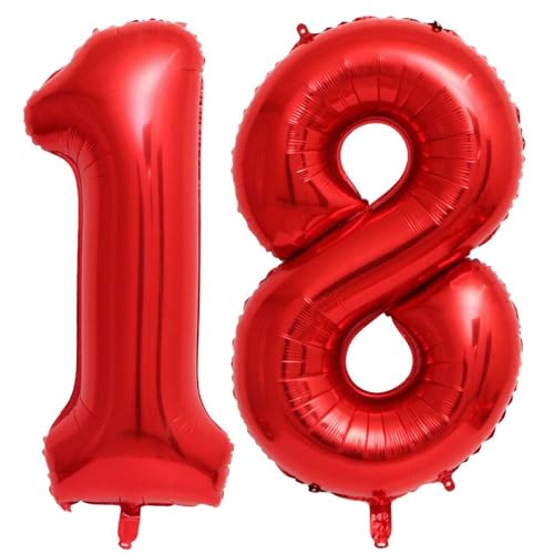 Lovoir Red 18 Number Balloons 40 Inch Giant Number 18 Balloons Foil Mylar Helium Red Number Balloons for 18th Birthday Party Supplies Anniversary Event Celebration Decorations - Image 1