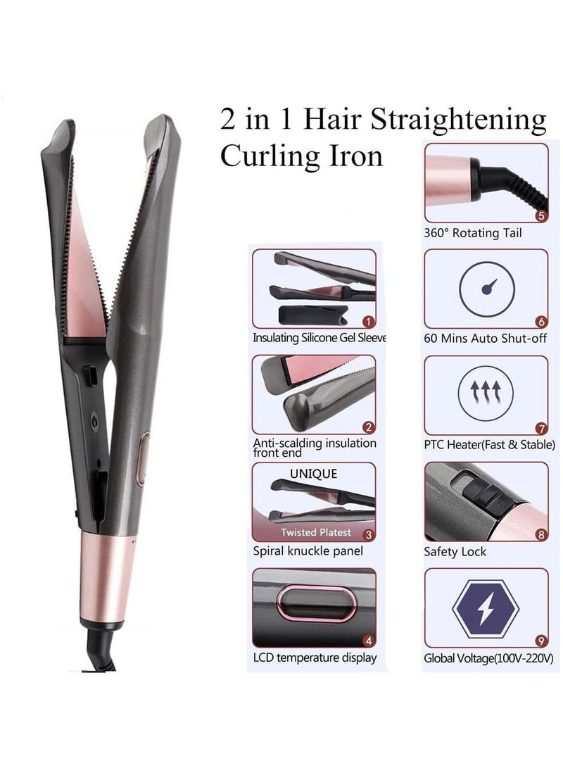 عام Hair Straightener Flat Curler: Hair Straightener and Curler 2 in 1 - Twist Hair Straightener Curler Combo for Curly Wavy Straight Women's Hair - Image 4