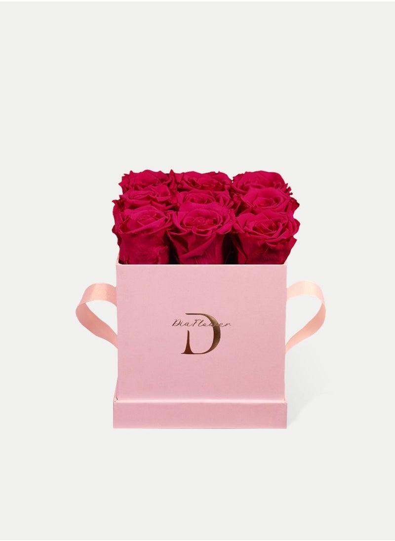 Dia FLOWER - Infinity Square Box, Shades Of Pink 9 ROSES SMALL - Image 1