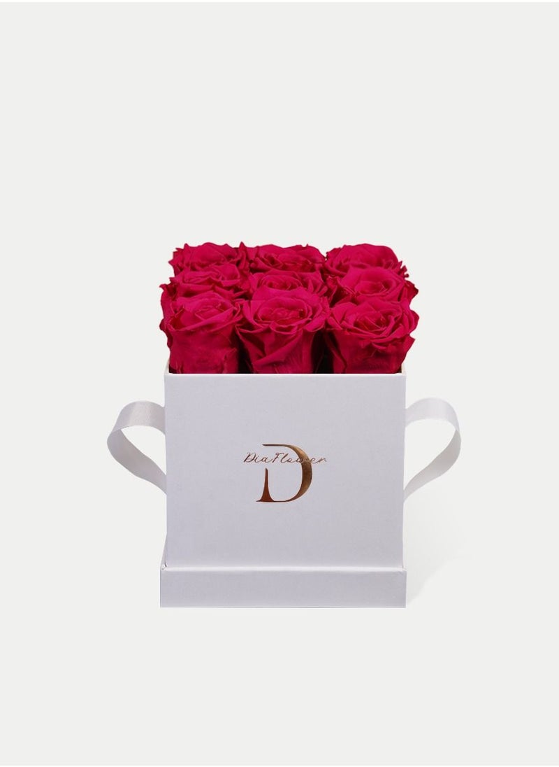 Dia FLOWER - Infinity Square Box, Shades Of Pink 9 ROSES SMALL - Image 1