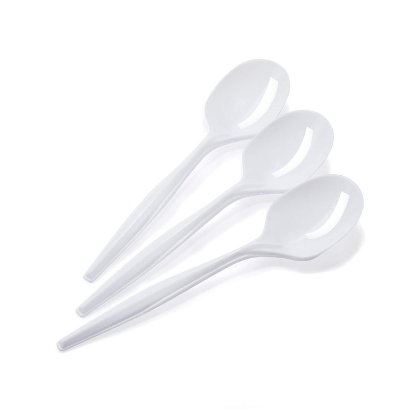 BluShine [600 Pack] White Disposable Plastic Soup Spoons - Practical Cutlery for Parties  Lunches  Picnics  and Long Trips - Great for Meals  Desserts  or Appetizers - Image 2
