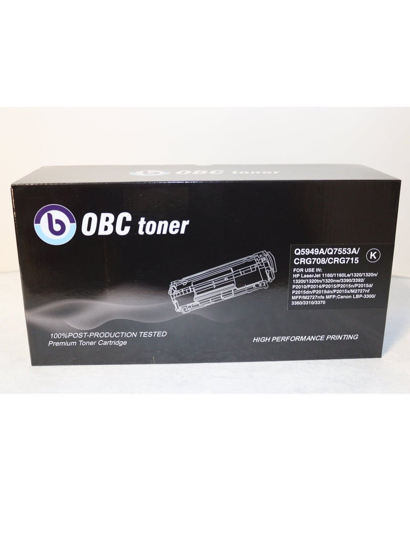 OBC Compatible Black Laser Toner Cartridge Replacement for HP Q5949A/Q7553A and Canon CRG-308/315/708/715/508/515. Prints up to 3000 pages in high professional quality. - Image 1