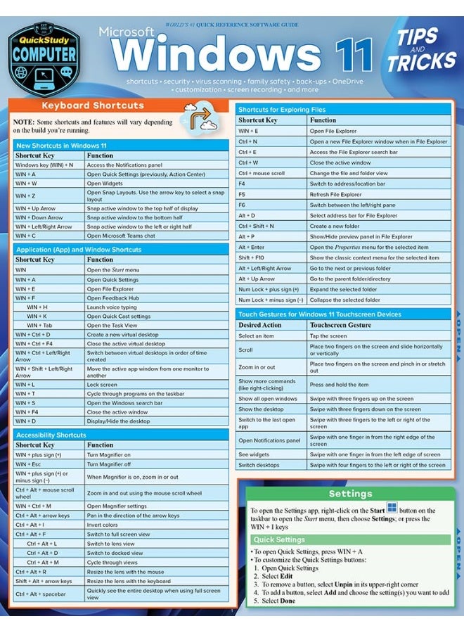 Microsoft Windows 11 - Tips & Tricks: Quickstudy Laminated Computer Reference Guide - Image 2