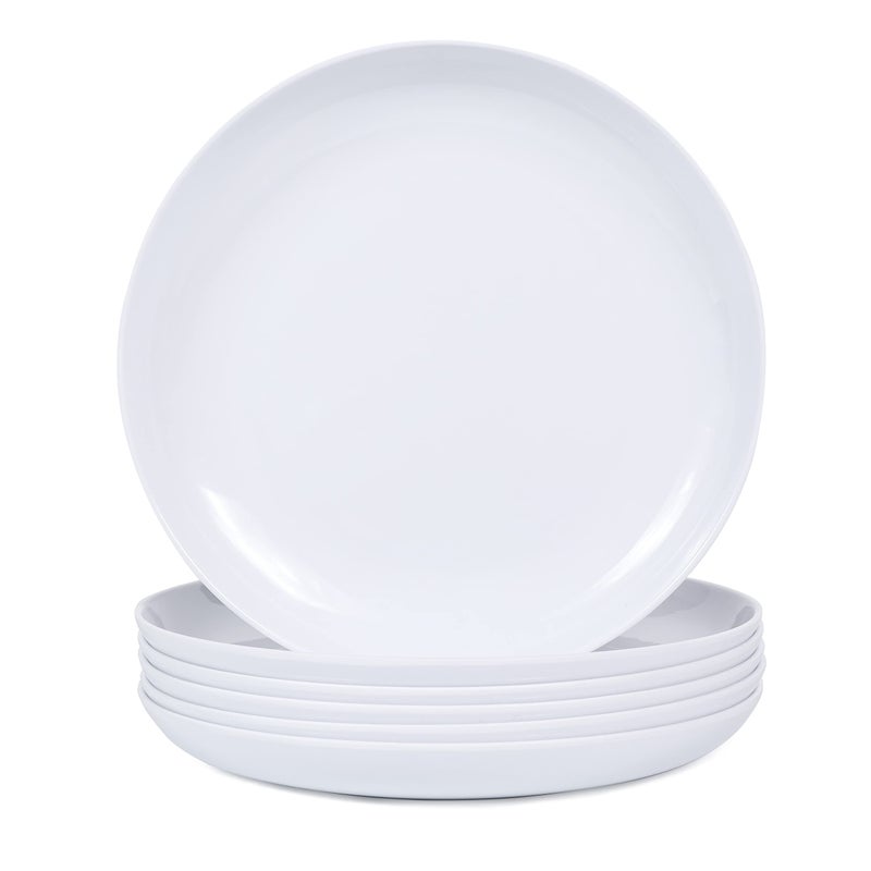 Webbylee Melamine Pasta Plates  6pcs 10inch Dinnerware Dishes Set for Indoor and Outdoor Use Breakresistant White