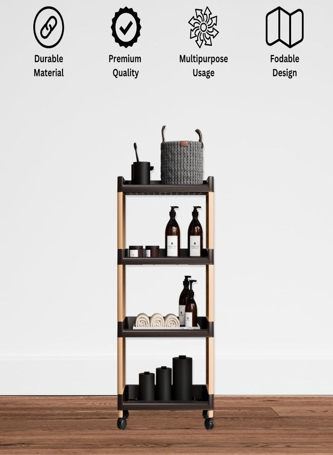 Morbrix 4 Tier Plastic Multipurpose Storage Organizer Shelves, Kitchen Storage Trolley Rack with Wheels, Rolling Utility Cart, Storage Organizer Rack Shelf for Kitchen, Home, Office (Brown & Ivory) - Image 3