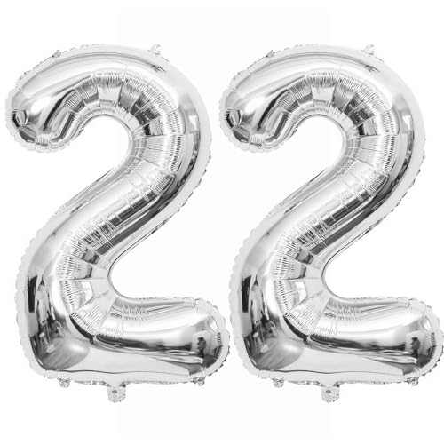 Lovoir Silver 22 Number Balloons 40 Inch Giant Number 22 Balloons Foil Mylar Helium Silver Number Balloons for 22th Birthday Party Supplies Anniversary Event Celebration Decorations - Image 1