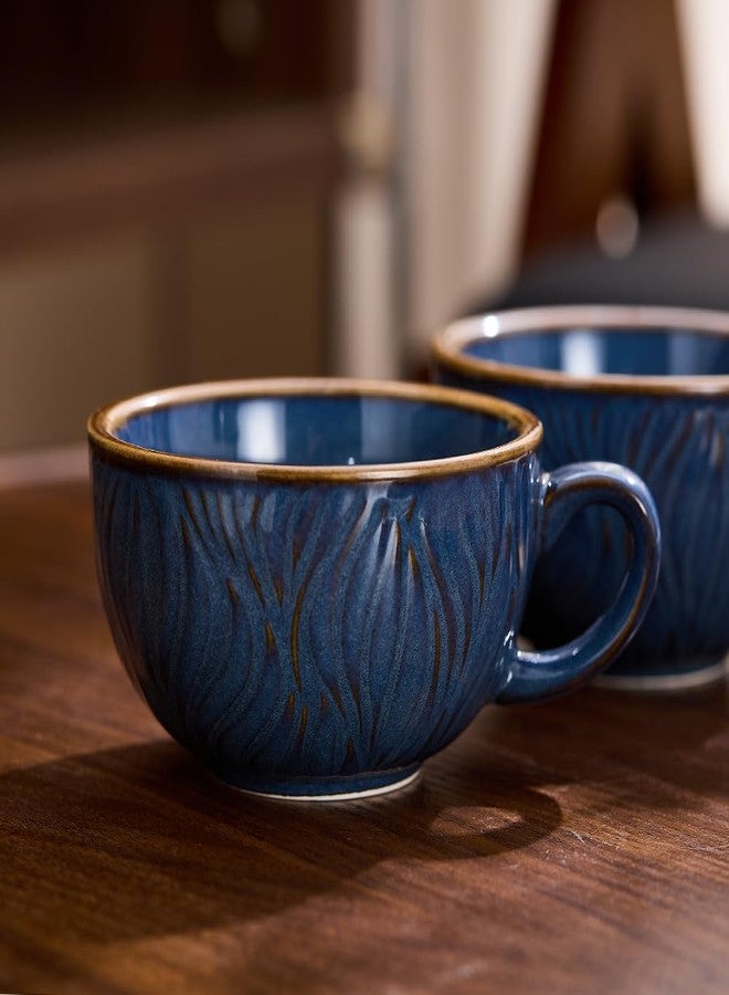 Coffeezone مجموعة كوفي زون من 6 أكواب لاتيه كابتشينو بتصميم كلاسيكي، سعة 12 أونصة، مصنوعة من السيراميك الاحترافي (لون أزرق مموج). - Image 5