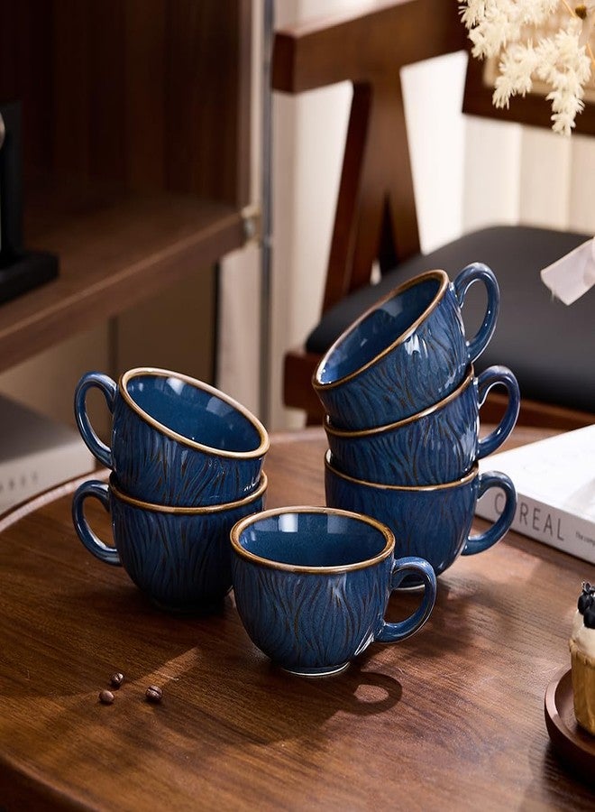 Coffeezone مجموعة كوفي زون من 6 أكواب لاتيه كابتشينو بتصميم كلاسيكي، سعة 12 أونصة، مصنوعة من السيراميك الاحترافي (لون أزرق مموج). - Image 2