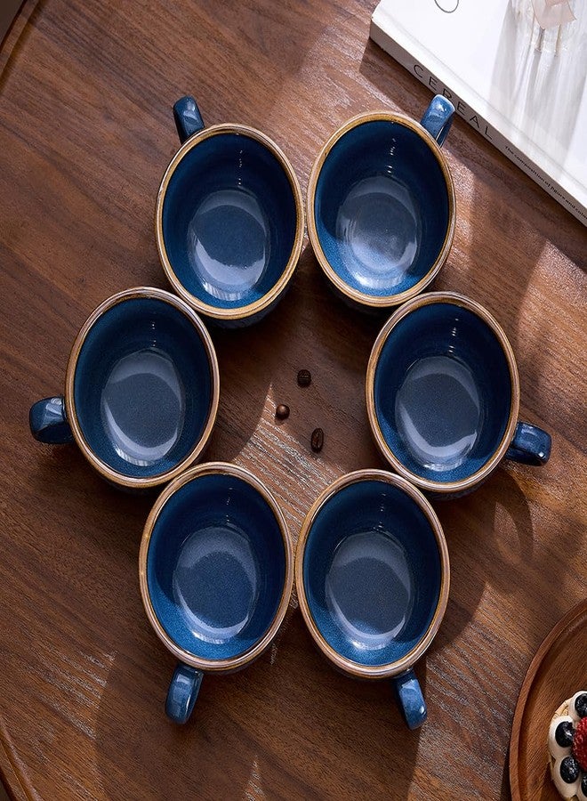 Coffeezone مجموعة كوفي زون من 6 أكواب لاتيه كابتشينو بتصميم كلاسيكي، سعة 12 أونصة، مصنوعة من السيراميك الاحترافي (لون أزرق مموج). - Image 3