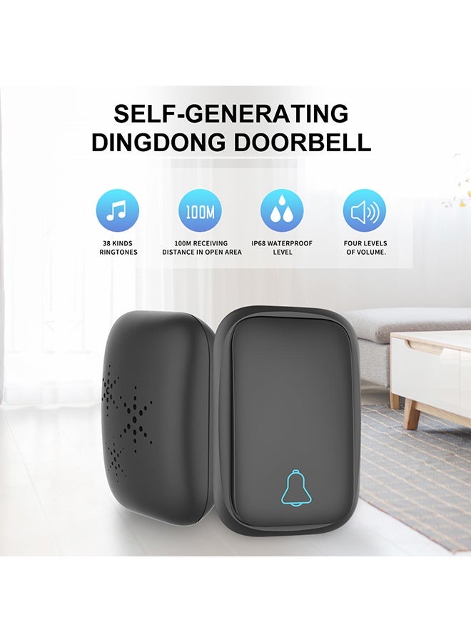 NIBEMINENT Waterproof Wireless Door Bell Black 0.141kg - Image 2