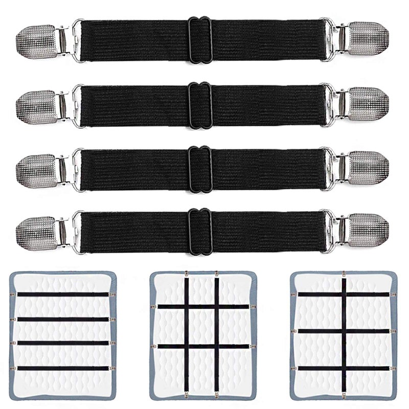Adjustable Bed Sheet Clips Sheet Fasteners Holder Straps and Suspender Gripper Extend From 21 to 80 Long Style Elastic Fasteners Bands Heavy Duty Suit for Mattress Sofa Couch Recliner and More