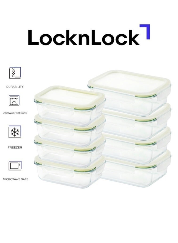 LocknLock طقم حاويات زجاجية مستطيلة آمنة للفرن من لوكن لوك - 8 قطع - محكمة الإغلاق، مقاومة للتسرب ومقاومة للحرارة - Image 3