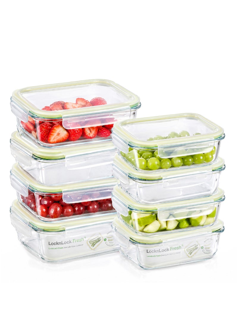 LocknLock Fresh Oven-Safe Glass Rectangular Container 8-pcs Set – Airtight, Leakproof & Heat-Resistant - Image 1
