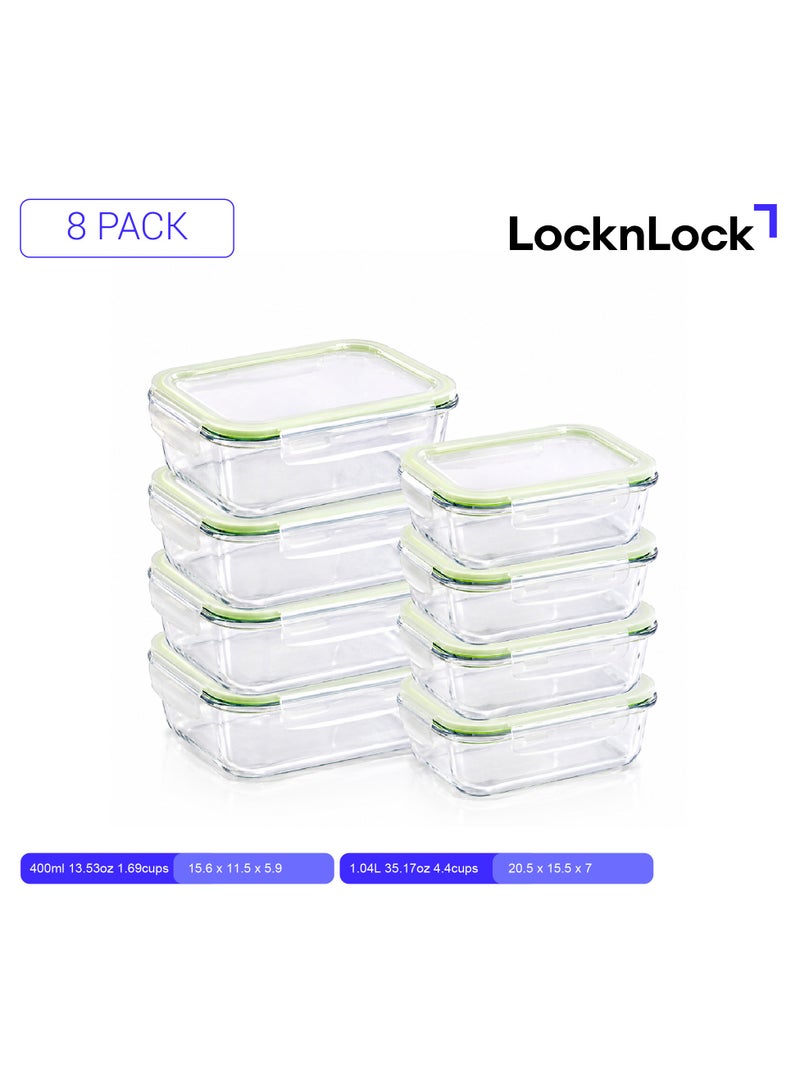 LocknLock Fresh Oven-Safe Glass Rectangular Container 8-pcs Set – Airtight, Leakproof & Heat-Resistant - Image 2