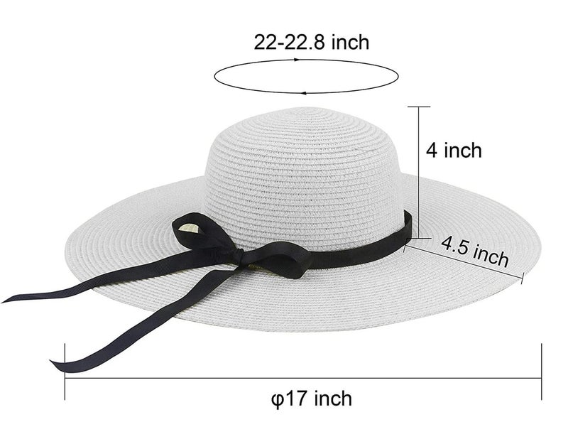 CLOTHERA Summer Brim Floppy Straw Beach Hats for Women (White with Black Ribbon) - Image 3