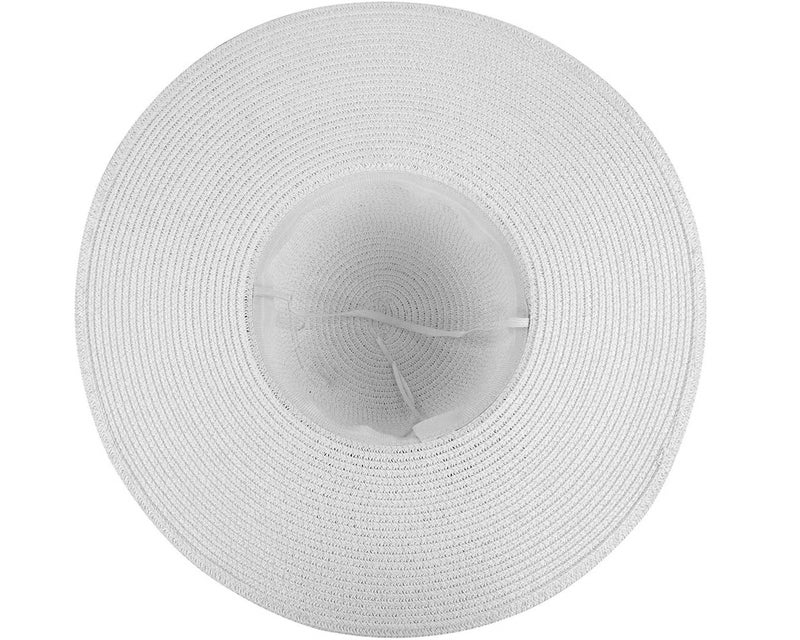 CLOTHERA Summer Brim Floppy Straw Beach Hats for Women (White with Black Ribbon) - Image 4