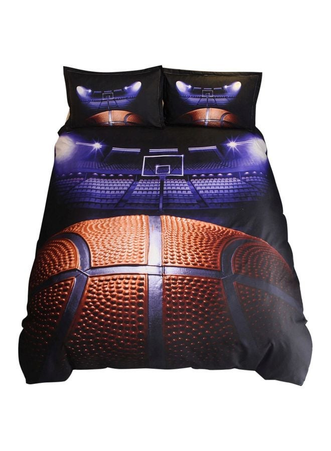 NIBEMINENT 3-Piece Basketball Court Printed Pillowcase With Bed Cover Set Polyester Blue/Orange/Black - Image 1