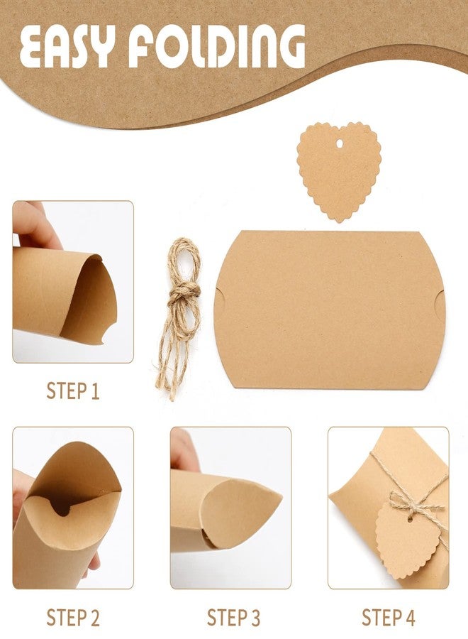 Saihisday 50PCS 5 x 3.5 Inches Kraft Pillow Boxes Large Kraft Pillow Candy Box Mini Foldable Gift Box Gift Boxes Jewelry Soap Packaging for Anniversary, Birthday, Graduation Halloween Party (Heart-shaped Blank Tag - Image 4