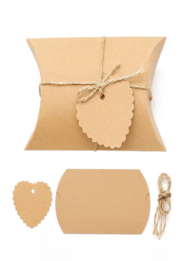 Saihisday 50PCS 5 x 3.5 Inches Kraft Pillow Boxes Large Kraft Pillow Candy Box Mini Foldable Gift Box Gift Boxes Jewelry Soap Packaging for Anniversary, Birthday, Graduation Halloween Party (Heart-shaped Blank Tag - Image 2