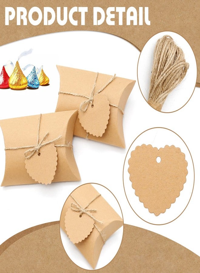 Saihisday 50PCS 5 x 3.5 Inches Kraft Pillow Boxes Large Kraft Pillow Candy Box Mini Foldable Gift Box Gift Boxes Jewelry Soap Packaging for Anniversary, Birthday, Graduation Halloween Party (Heart-shaped Blank Tag - Image 5