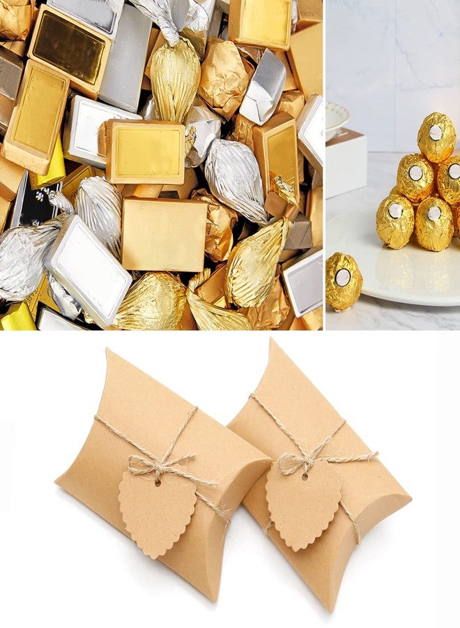 Saihisday 50PCS 5 x 3.5 Inches Kraft Pillow Boxes Large Kraft Pillow Candy Box Mini Foldable Gift Box Gift Boxes Jewelry Soap Packaging for Anniversary, Birthday, Graduation Halloween Party (Heart-shaped Blank Tag - Image 1
