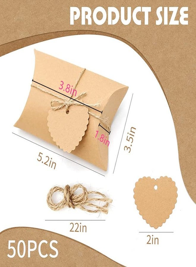 Saihisday 50PCS 5 x 3.5 Inches Kraft Pillow Boxes Large Kraft Pillow Candy Box Mini Foldable Gift Box Gift Boxes Jewelry Soap Packaging for Anniversary, Birthday, Graduation Halloween Party (Heart-shaped Blank Tag - Image 3