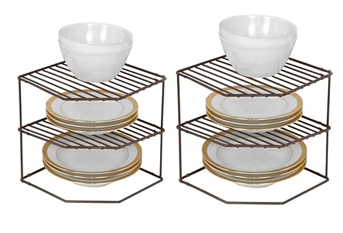 12FOR COLLECTION Black Metal Steel Kitchen Plate Dish Corner Rack 3Tier Storage Rack Holder for Kitchen Stand Shelves Kitchen Tray Pan Pot Utensils Chakla Belan Storage Organizer Pack of 2 - Image 1