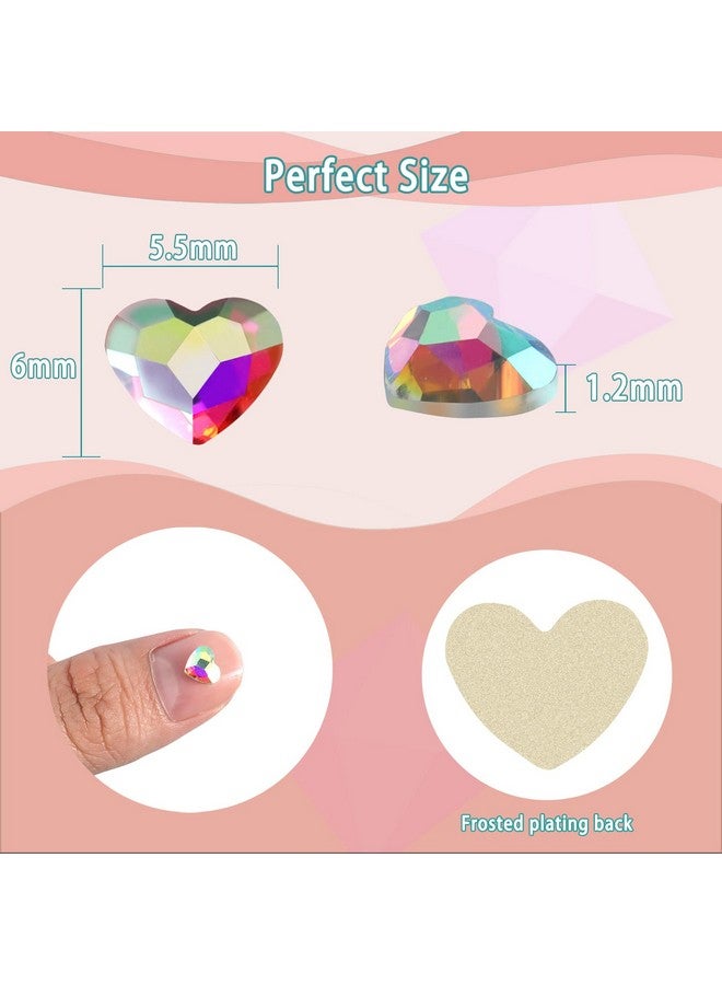 Allstarry 100Pcs Flatback Rhinestones Heartshaped Irridescent Face Gems Eye Gemstones Nail Charms For Crafts Ab Glass Crystals For Jewelry Making Eye Makeup 6Mm - Image 3