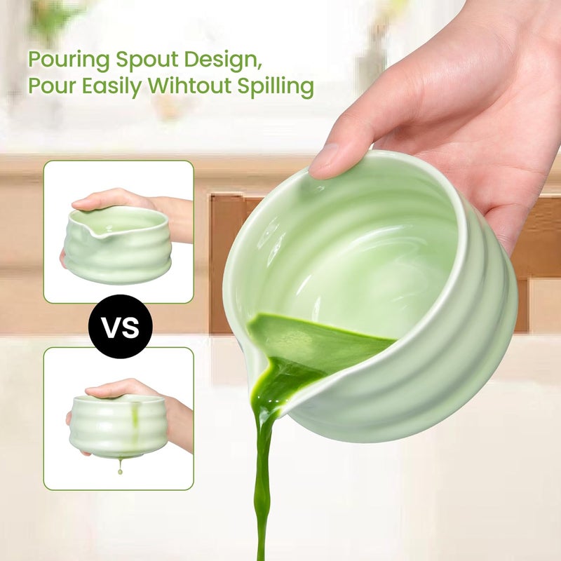 ELIMTEC Matcha Whisk Set and Bowl, Matcha Making Kit Whisk, Bowl With Spout, Sifter, Ceramic Whisk Holder, Spoon Japanese Tea Powder Starter Tools For Ceremony Gift (Green, 9 Pack) - Image 3