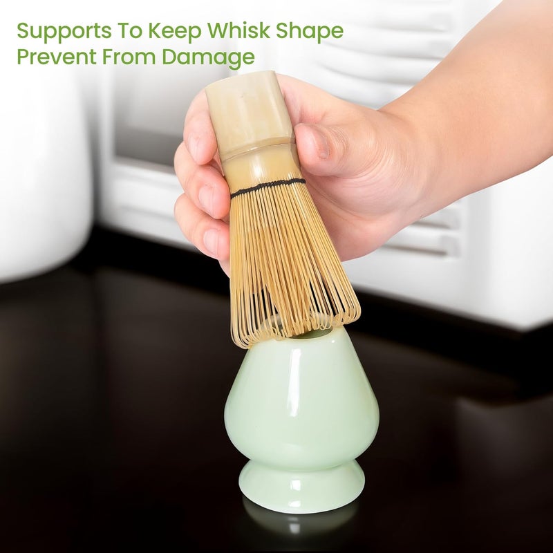 ELIMTEC Matcha Whisk Set and Bowl, Matcha Making Kit Whisk, Bowl With Spout, Sifter, Ceramic Whisk Holder, Spoon Japanese Tea Powder Starter Tools For Ceremony Gift (Green, 9 Pack) - Image 4