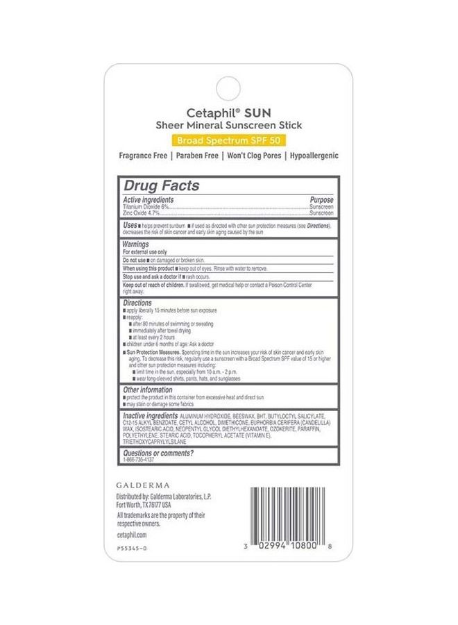 Cetaphil Sheer Mineral Sunscreen Stick For Face And Body SPF 50 14grams - Image 2