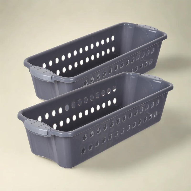 Kuber Industries Pack of 2 Storage Basket Storage Organizer for KitchenRefrigeratorVegetablesStationery Multipurpose Cabinet Shelf Rack Storage Box for Kitchen JAWA3 Large Gray - Image 1