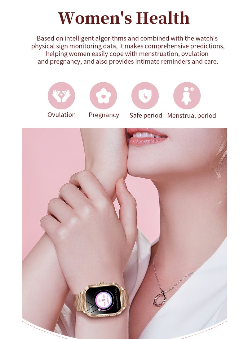 RollsTimi  Women's SmartWatch, 1.75-inch HD Screen, Bluetooth Calling, Voice Assistant, IP68 Waterproof, Health Monitoring, Daily Reminder, Luxury Business Watch, MK88 Mesh Gold - Image 4