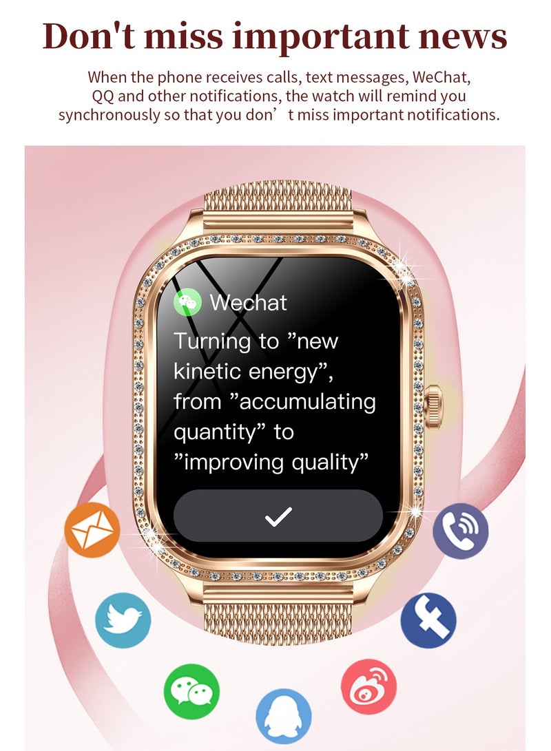 RollsTimi  Women's SmartWatch, 1.75-inch HD Screen, Bluetooth Calling, Voice Assistant, IP68 Waterproof, Health Monitoring, Daily Reminder, Luxury Business Watch, MK88 Mesh Gold - Image 5