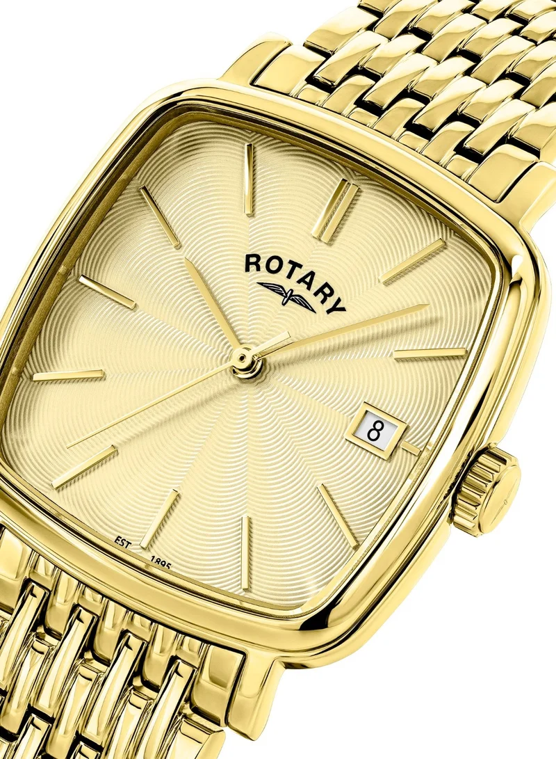 Rotary Men's Heritage Astoria Analogue Watch, 33 mm, White Dial, Gold-Tone Steel Bracelet