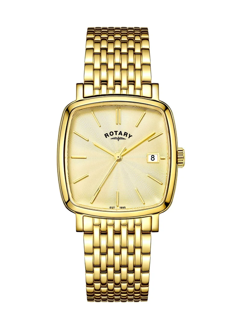 Rotary Men's Heritage Astoria Analogue Watch, 33 mm, White Dial, Gold-Tone Steel Bracelet
