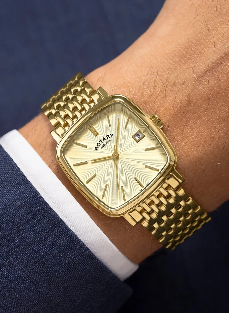 Rotary  Men's Heritage Astoria Analogue Watch, 33 mm, White Dial, Gold-Tone Steel Bracelet for Men | Best Price UAE