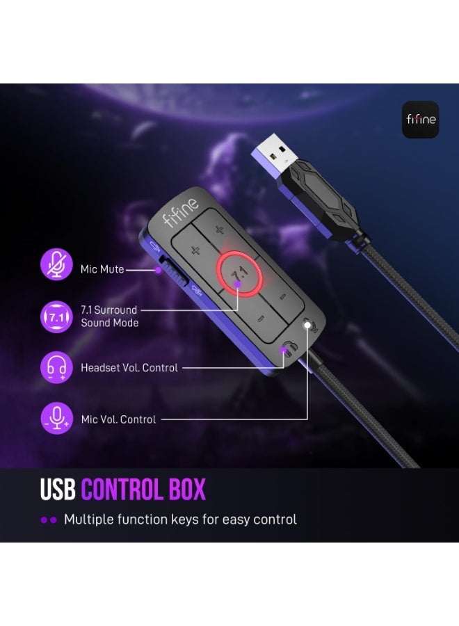 فيفين سماعة رأس للألعاب من FIFINE، سماعة رأس USB بصوت محيطي 7.1، ميكروفون قابل للفصل، أسود - AmpliGame H9 - Image 3